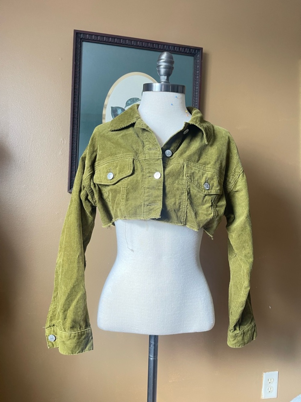Cropped Olive Green Corduroy Jacket
